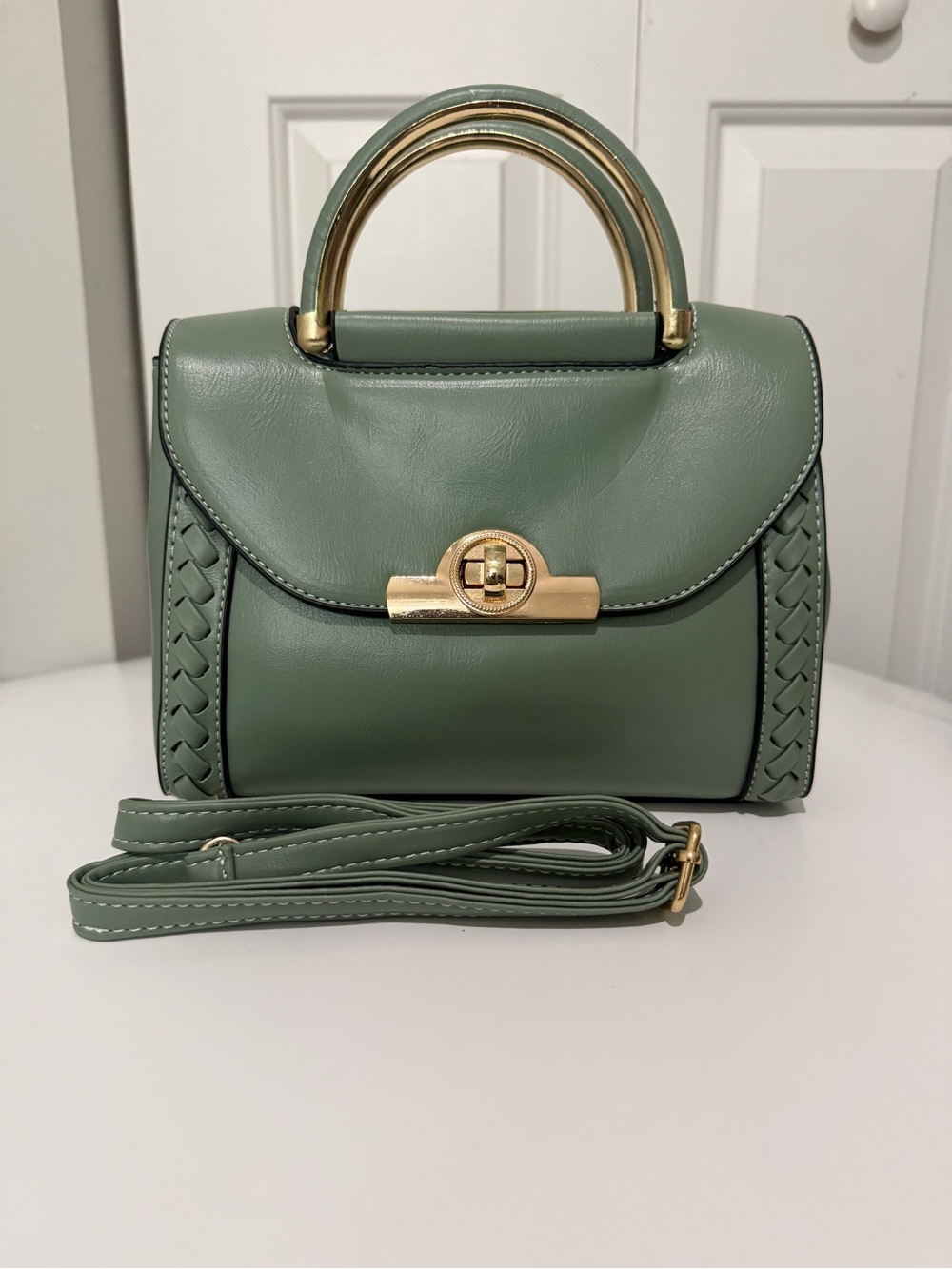 Green Top-Handle Women's Satchel with Gold Hardware